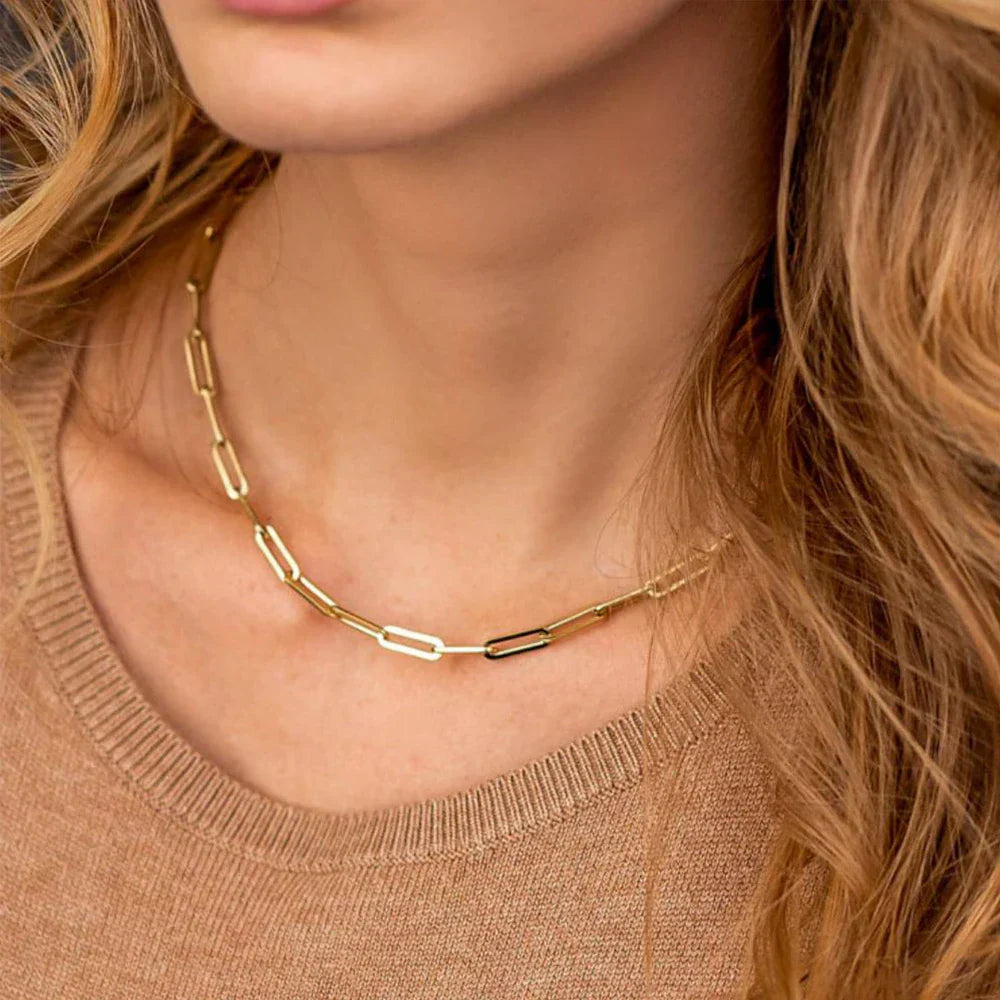 Fashion Paperclip Link Chain Women Necklace Stainless Steel Gold Color Chain Necklace For Women Men Jewelry Gift