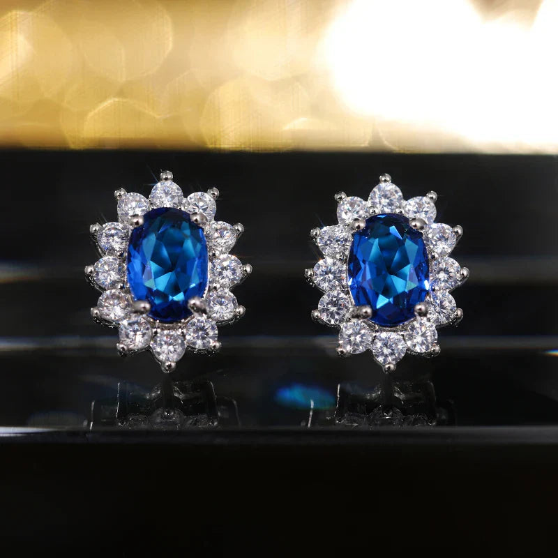 Fashion Sunflower Shape Stud Earrings Women Brilliant Oval Cubic Zirconia Luxury Female Party Jewelry Earring Top Quality