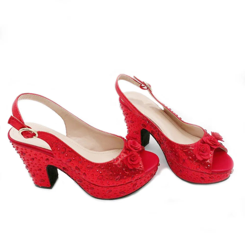 Italian Women Shoes and Bag Set Decorated with Rhinestone In Party African Italian Shoes and Bag Set Party Shoes Bag