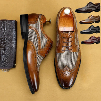 Men's Dress Shoes Leather Ventilation Lace-Up Fashion Bullock Men Shoes Formal Business Casual Spring Summer New