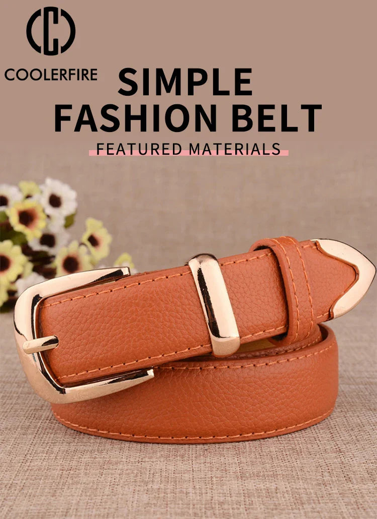 Fashion Women Leather Belts High Quality Gold Buckle Best Matching Dress Jeans Belts for Lady LB2146