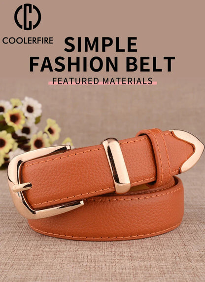 Fashion Women Leather Belts High Quality Gold Buckle Best Matching Dress Jeans Belts for Lady LB2146