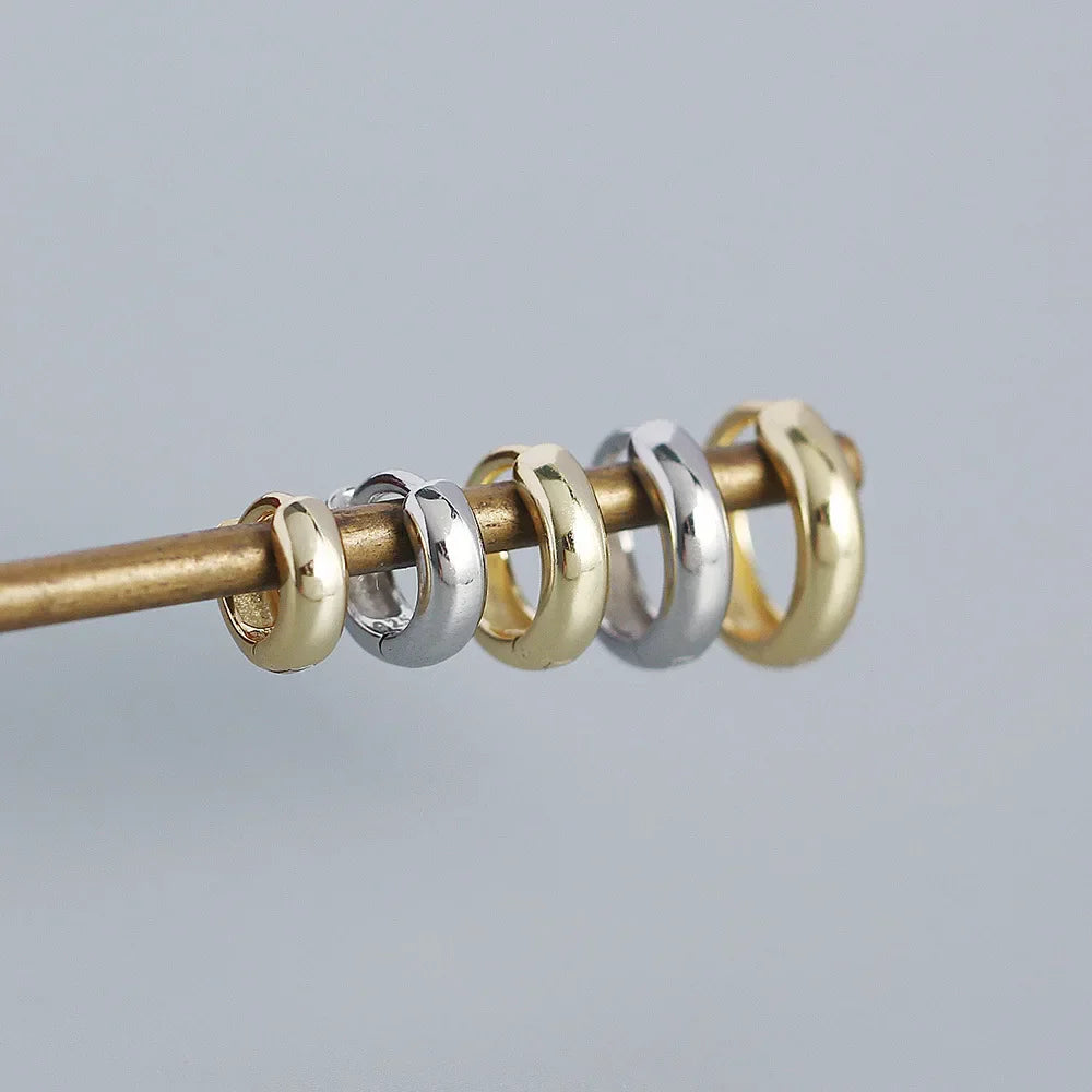 925 Sterling Silver Minimalism Punk Rock Wide Hoop Earrings for Women Men Fashion Gothic Bohe Huggie Ear Buckle Jewelry