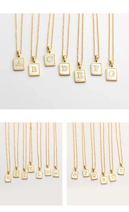 Minimalist Mother of Pearl Shell Stainless Steel Tarnish Free Initial Necklace Gold Plated Letter Necklace for Women