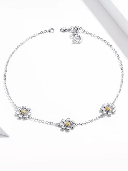Daisy Flower Link Bracelet for Women Genuine 925 Sterling Silver Fresh Lovely Gifts Anti-allergy Gift Fine Jewelry SCB165