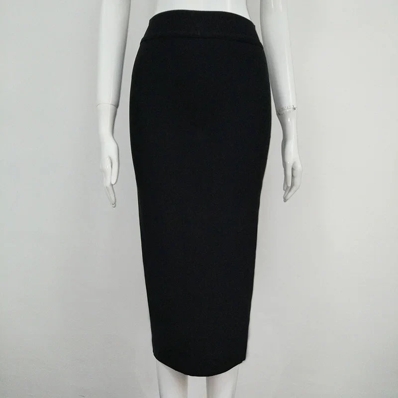 Women Candy Color Sexy Neon Green Brown Orange Yellow Knee Length Bandage Pencil Skirt 2020 Designer Skirt Faldas 78cm