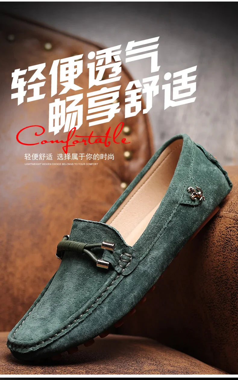 Loafers Men Casual Fashion Suede Men Shoes Lightweight Soft Genuine Leather Moccasins Slip on Driving Shoes for Men Size 48