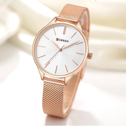 Original Women's Luxury Watch Matte Dial Japanese Quartz Movement Stainless Steel Mesh Strap with Box