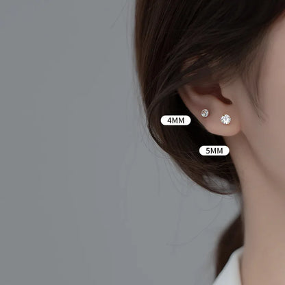 925 Sterling Silver Luxury Round Zircon Simple Bead Stud Earrings for Women Fashion Body Piercing Jewelry Accessories