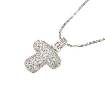 1.25x500mm Fat and lovely crystal brass silver color  letter necklace for women friends birthday gift model: VL34