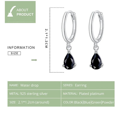 Silver Green Water Drop Earrings 925 Sterling Silver 4 Colors Drop Shape Earring for Women Statement  Jewelry