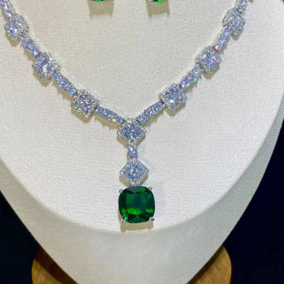 Square Bright Yellow and Green Color Drop Earrings Necklace For Women Jewelry Set  Bridal Wedding Accessories  X0185