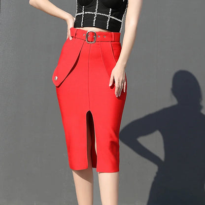 Sexy Bodycon Women's High Waist Bandage Skirt Knee Length Midi Pencil Office Party Club Elegant Skirts Clothing