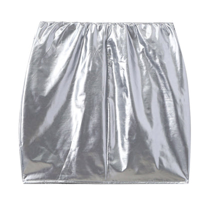 Glossy Patent Leather Miniskirt for Womens Solid Color Elastic Waistband Pencil Skirt Music Festival Costume Daily Wear Clubwear