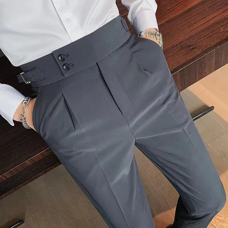 2024 Mens Elegant Formal Party Suits Pants Solid White Grey Pencil Trouser Korean Fashion Waist Buckle Suit Pants Men Streetwear