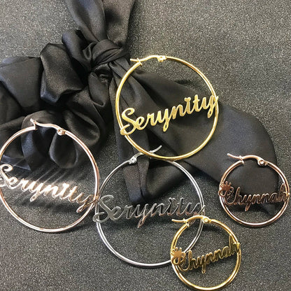 Stainless Steel Personalized Customize Name Hoop Earrings Jewelry For Women Girls Circle Earring Fashion 30-60 MM