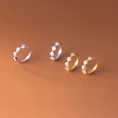 925 Sterling Silver Geometric Diamond Pavé CZ Zircon Charm Hoop Earrings for Women Fine French Huggies Piercing Jewelry