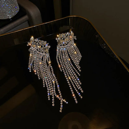 New Long Tassel Geometric Drop Earrings for Women Oversize Flowers Crystal Dangle Earrings Statement Jewelry