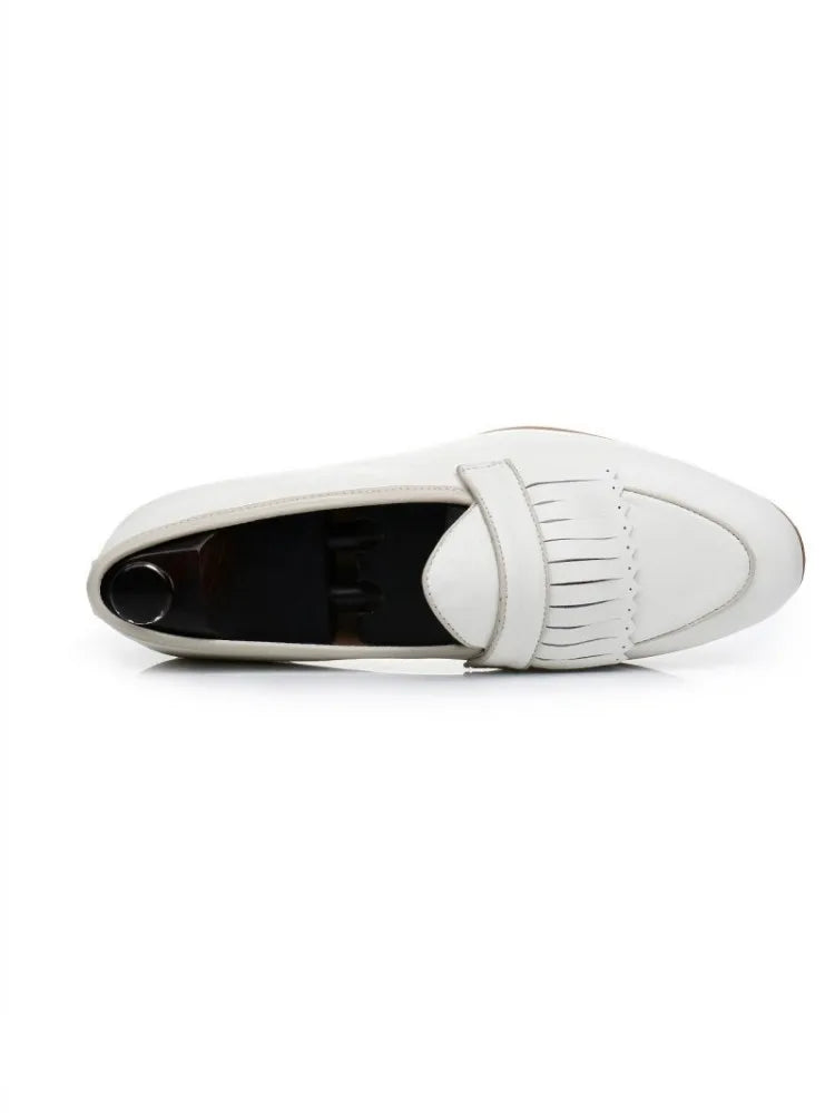 Spring Men Office Work Formal Shoes Slip On Loafers White Moccasin Gommino Wedding Vintage Tassels Genuine Leather Dress Shoes