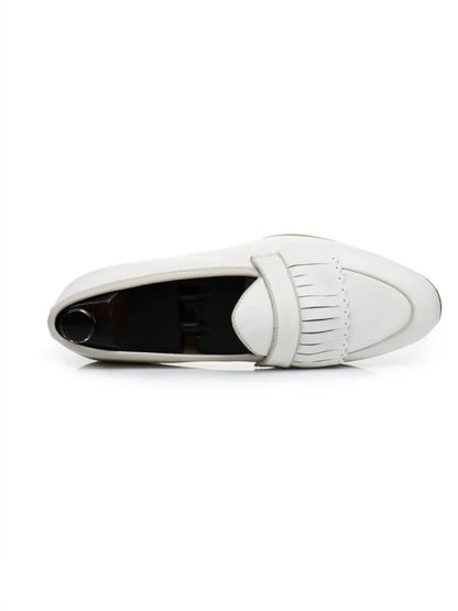 Spring Men Office Work Formal Shoes Slip On Loafers White Moccasin Gommino Wedding Vintage Tassels Genuine Leather Dress Shoes