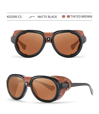 Luxury Steampunk Pilot Sunglasses Men and Women Soft Leather Shield Glasses UV400 Protection KD2095