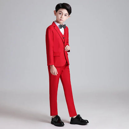 Flower Boys Formal Blazer Suit Kids Jacket Vest Pants Tie 4Pcs Wedding Tuxedo Set Children Prom Costume Performance Dress
