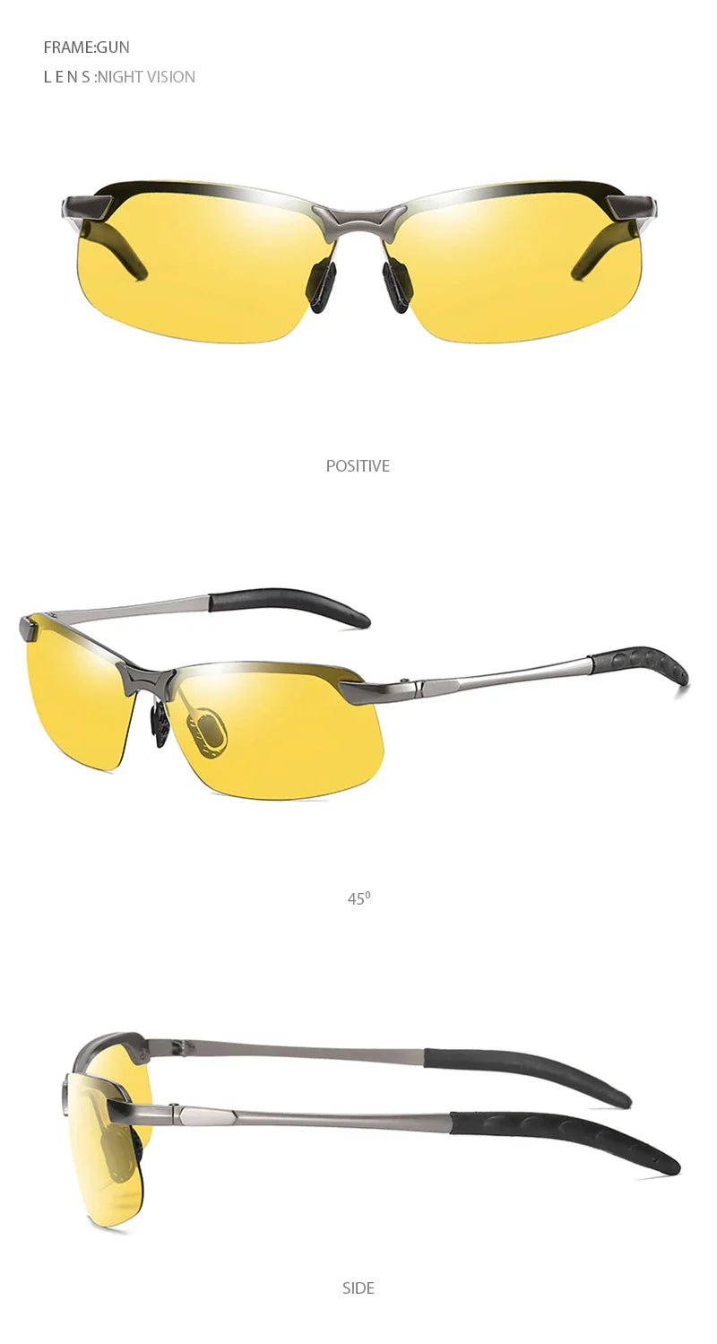 Half-frame Photochromic Sunglasses Men Women Vintage Metal Polarized Sun Glasses For Male Night Vision Driving Shades