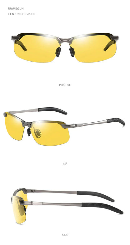 Half-frame Photochromic Sunglasses Men Women Vintage Metal Polarized Sun Glasses For Male Night Vision Driving Shades