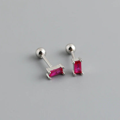 925 Sterling Silver Colorful Square Shiny Zircon Beads Piercing Stud Earrings for Women Fashion Gothic Exquisite Jewelry