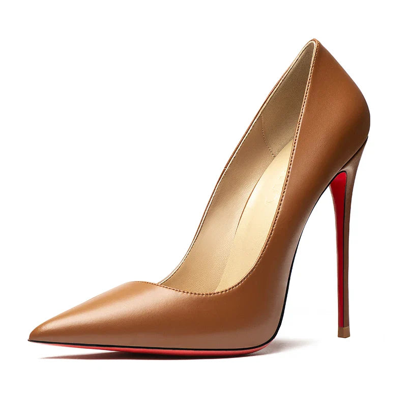 12CM Brown Patent Leather Pumps Women Red Bottom Heels Elegant High Heeled Stilettos Evening Shoe for Party