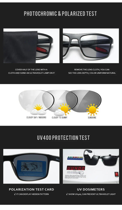Ultra Light Rectangular Photochromic Sunglasses Men Polarized TAC 1.1mm Thickness Lens UV400 Sun Glasses Women Cat.3 CE