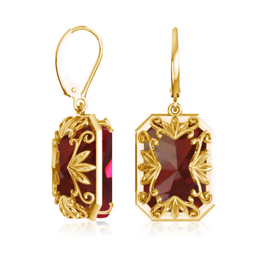 Vintage Ruby Drop Earrings 18K Gold Plated Women Luxury Hanging 925 Sterling Silver Hoop Earrings Engagement Fine Jewelry Gift