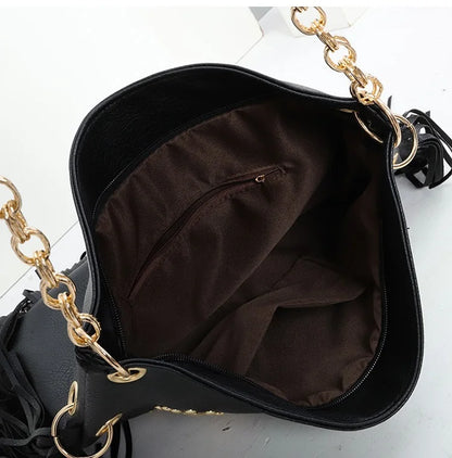 Fashion Rivet Crossbody Shoulder Bags For Women Brand Designer Large Capacity Ladies Handbags Long Tassel Female Messenger Bags