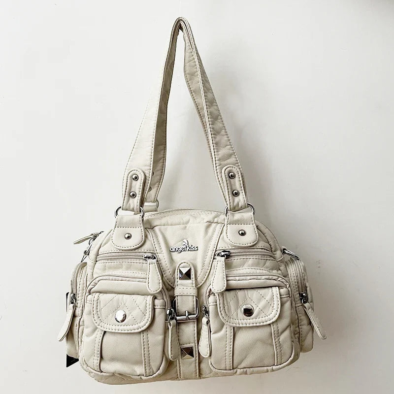 Women Small Handbags Satchel Top-handle Handbag PU Shoulder Bag 8”x11” Dumpling Pack Multi-pockets Shoulder Bag