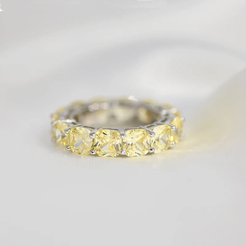 100% 925 Sterling Silver Sparkling 1 Row Full 5*5mm High Carbon Diamond Finger Rings For Women Wedding Party Fine Jewelry