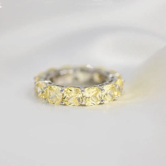 100% 925 Sterling Silver Sparkling 1 Row Full 5*5mm High Carbon Diamond Finger Rings For Women Wedding Party Fine Jewelry