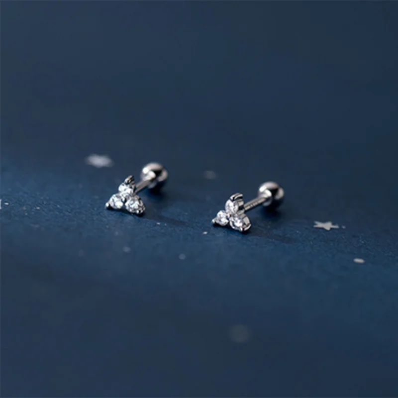 Genuine 925 Sterling Silver Romantic Three Petal Flower Mini Cute Stud Earrings for Women Girl Charming Party Jewelry