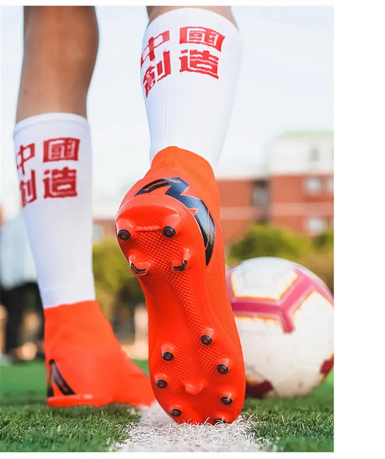 New Futstal FG/TF Orange Soccer Boots For Men High Top Men Soccer Cleats Football Trainers Men Sport Shoes zapatillas de futbol