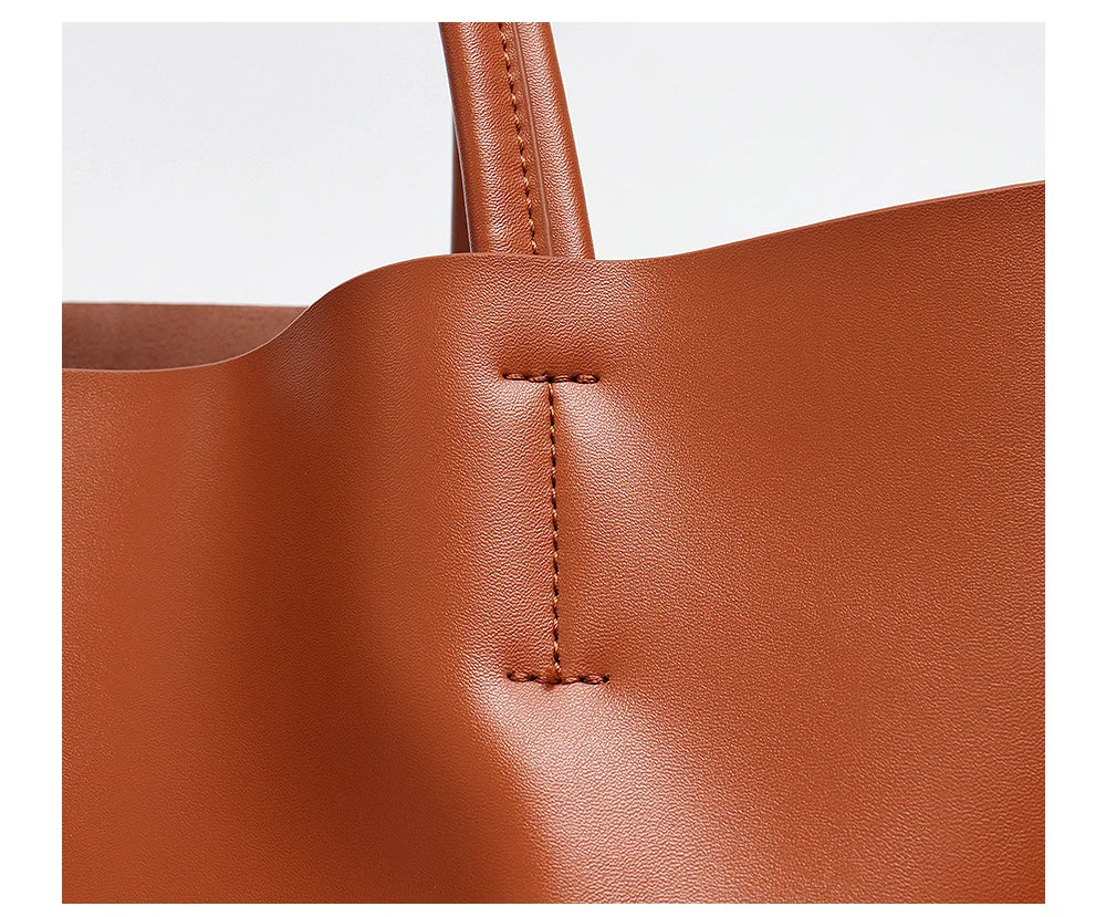 Classic Real Leather Women Tote Large Capacity with Zip Liner Purse Daily Big Shoulder Handbags A4 Laptop Shopping Commute Bags