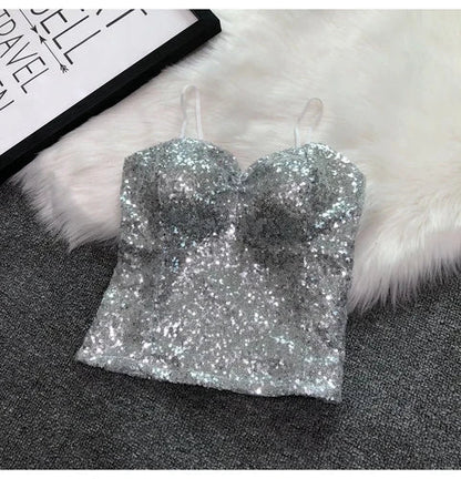 Women's Fashion Sexy Women 2023 Nick Sparkling Sequins Vest Harness At Night Binder Chest