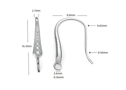 TrustDavis Real 925 Sterling Silver Fashion Dazzling CZ Opening Handmade Ear Hook Earring DIY Accessories Fine Jewelry HY365