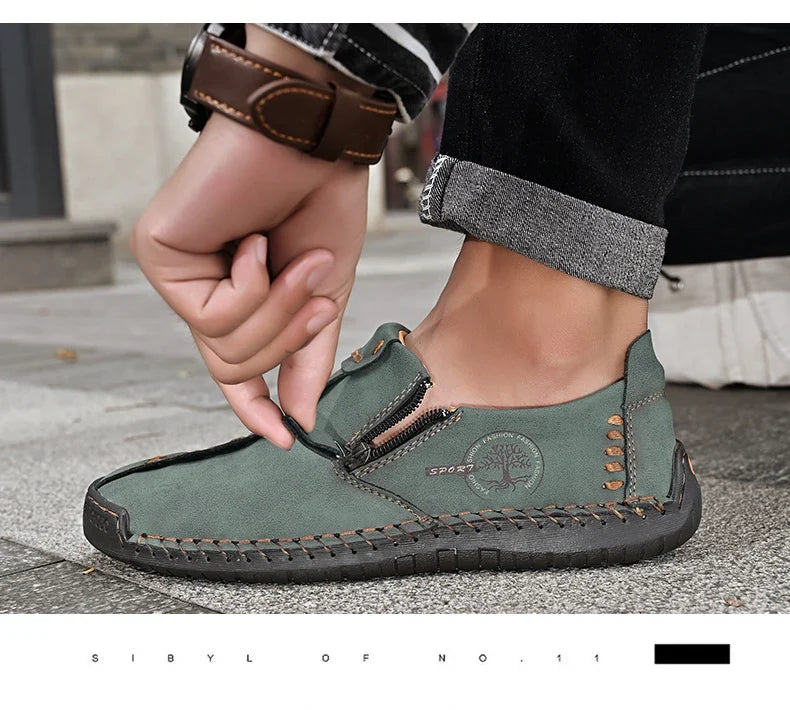Handmade Leather Men Shoes Casual Slip On Loafers Breathable Leather Shoes Men FlatsTooling Shoes Plus Size