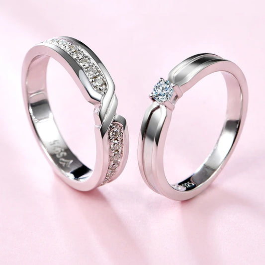 Solid 925 Sterling Silver Wedding Bands Ring for Women Men Jewelry VVS1 Moissanite Engagement Ring Couple Anniversary