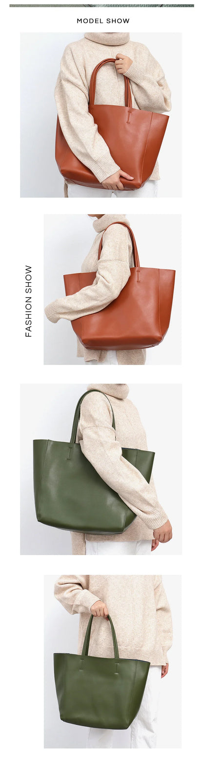 Classic Real Leather Women Tote Large Capacity with Zip Liner Purse Daily Big Shoulder Handbags A4 Laptop Shopping Commute Bags