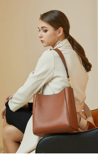 Genuine Leather Casual Shopper Shoulder Bag Commuter Large Bucket Handbag Simple High Quality Women Tote Underarm Bags