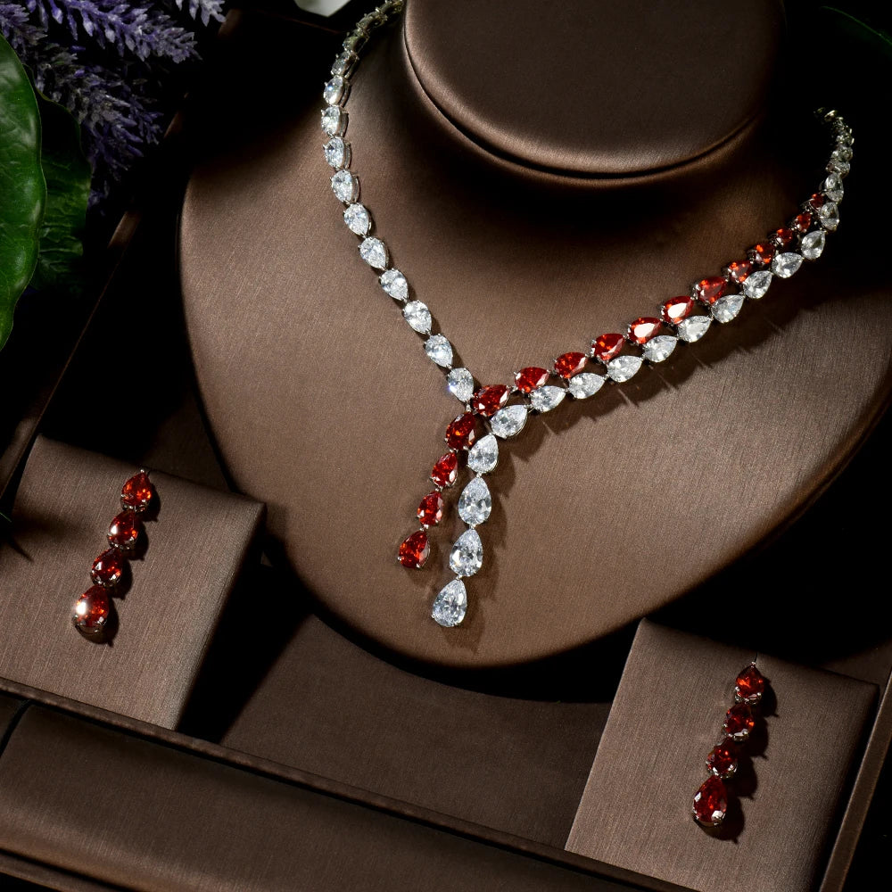 Clear Best Quality Brilliant Crystal Zircoina Earrings And Necklace Bridal Jewelry Set Wedding Dress Accessories N-1453