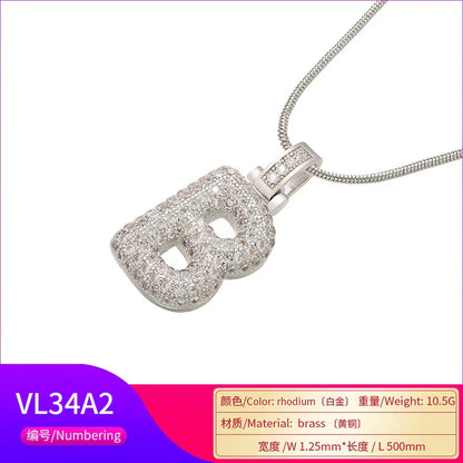 1.25x500mm Fat and lovely crystal brass silver color  letter necklace for women friends birthday gift model: VL34