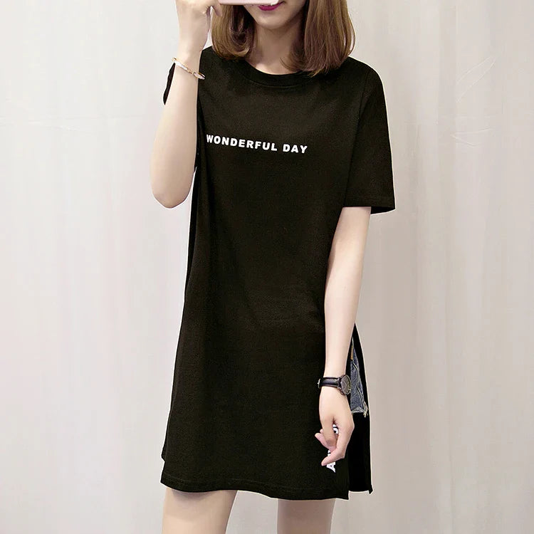T shirts Summer Women Loose Slit Femme Tops  Tshirt Short sleeve Ladies t-shirt