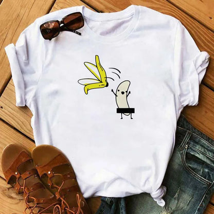 Funny Fruits T Shirt Women Fashion Kawaii Banana Print White T-shirt Harajuku TShirt Short Sleeves Tops Tee Shirt Femme T Shirts