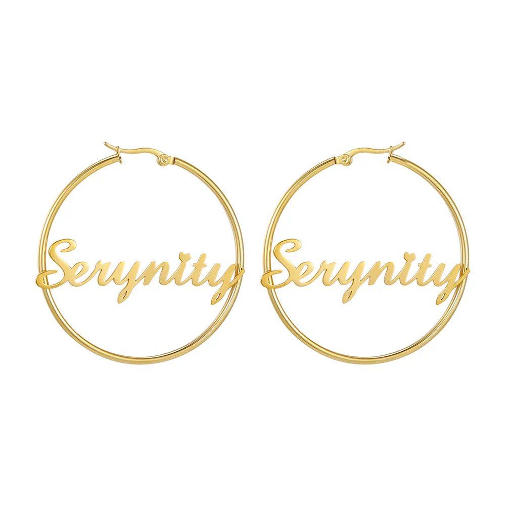 Stainless Steel Personalized Customize Name Hoop Earrings Jewelry For Women Girls Circle Earring Fashion 30-60 MM